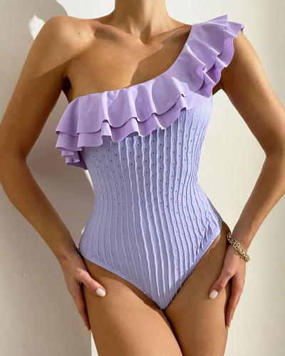 One Shoulder Purple Women Hot Swimsuit Swimwear S-L