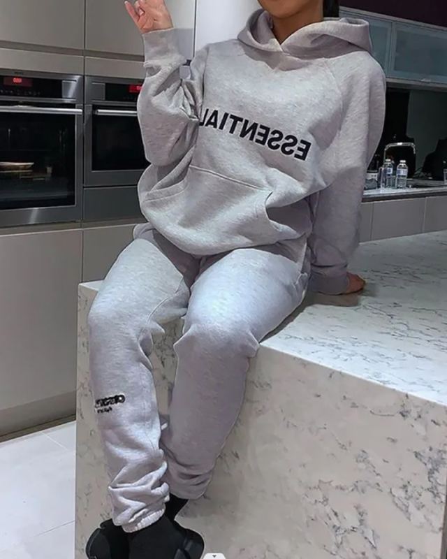Letter Printed Women Loose Style Sport Two Piece Pant Set S-XL