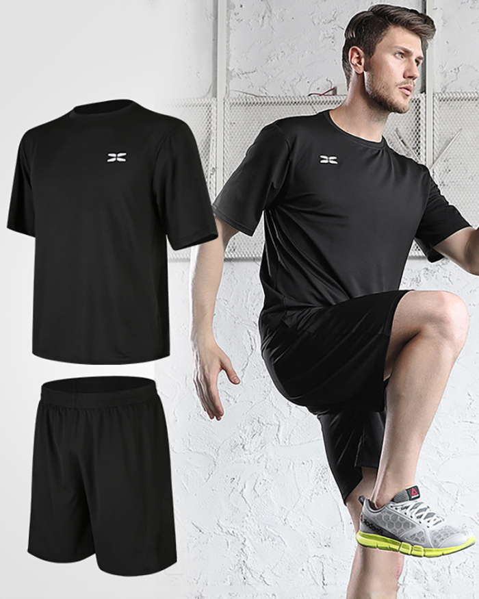 Men's Sports T-shirt Short Sleeve Colorblock Two-piece Sets Black Gray Blue Green Deep Blue Deep Gray S-3XL