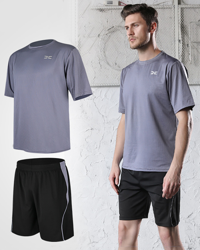 Men's Sports T-shirt Short Sleeve Colorblock Two-piece Sets Black Gray Blue Green Deep Blue Deep Gray S-3XL