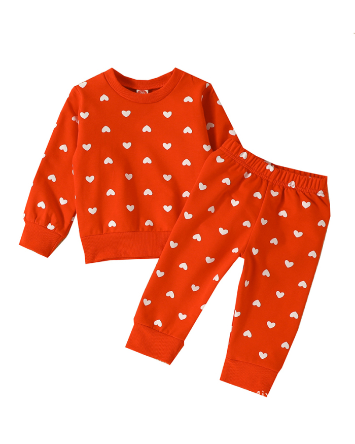 Heart Crew Neck Kids Long Sleeve Two Pieces Sets Red 70-100cm