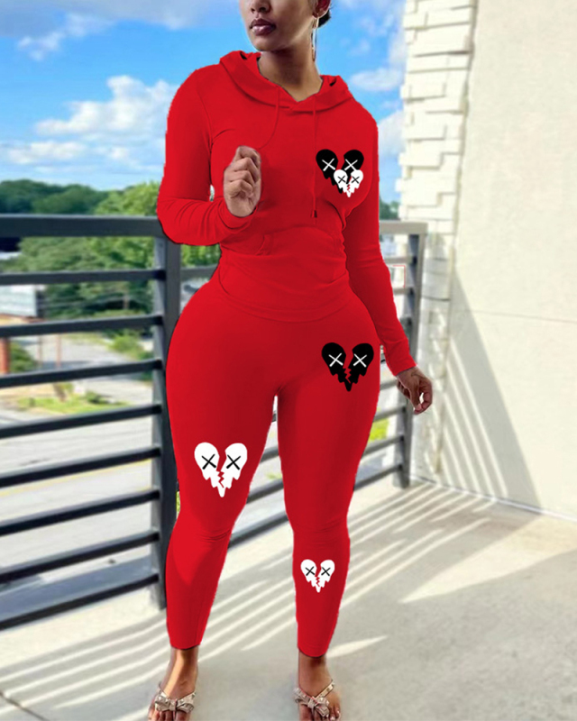 Women Long Sleeve Hoodies Sets Sports Fashion Printed Pants Sets Two Pieces Outfit S-5XL