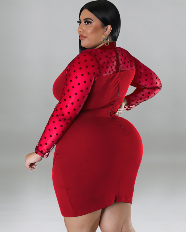Plus Size Long Sleeve Lace Curve Sexy Dress XL-5XL