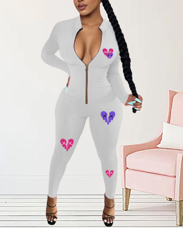 Fashion Printed Long Sleeve Women Jumpsuits