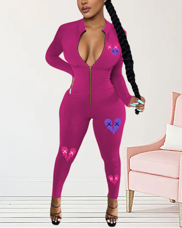 Fashion Printed Long Sleeve Women Jumpsuits