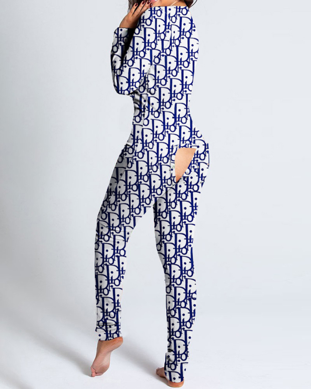 Women Long Sleeve Hollow Out Fashion Printed Onesie S-2XL