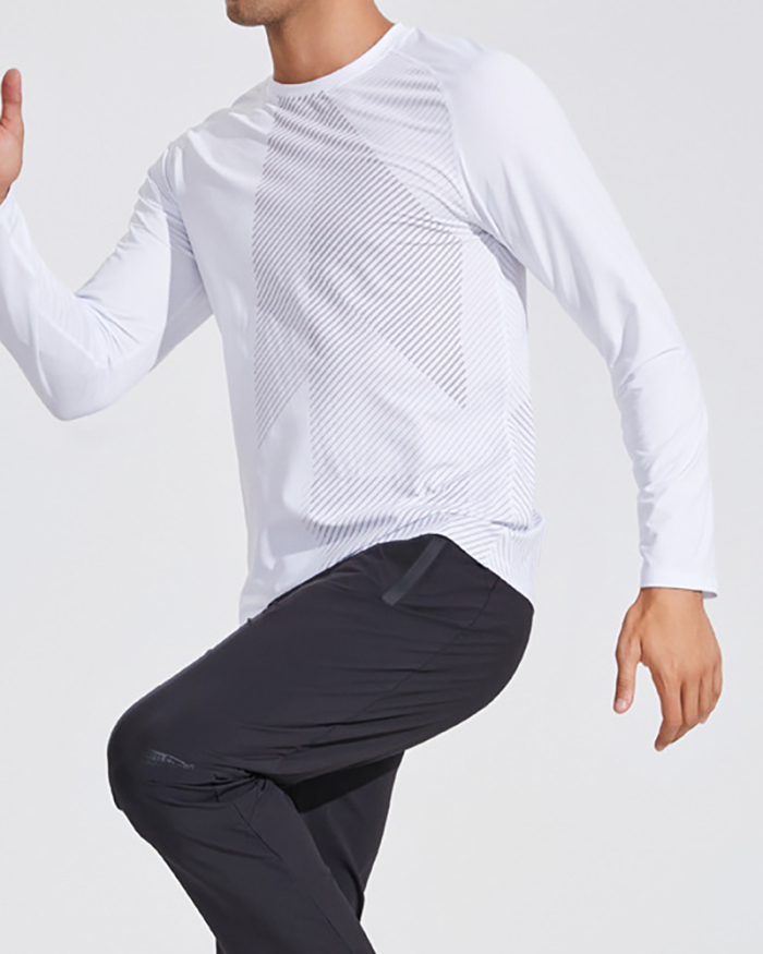 Men's Spring Autumn Outside Wear O Neck Long Sleeve Sports T-shirt Black White Gray Green M-3XL
