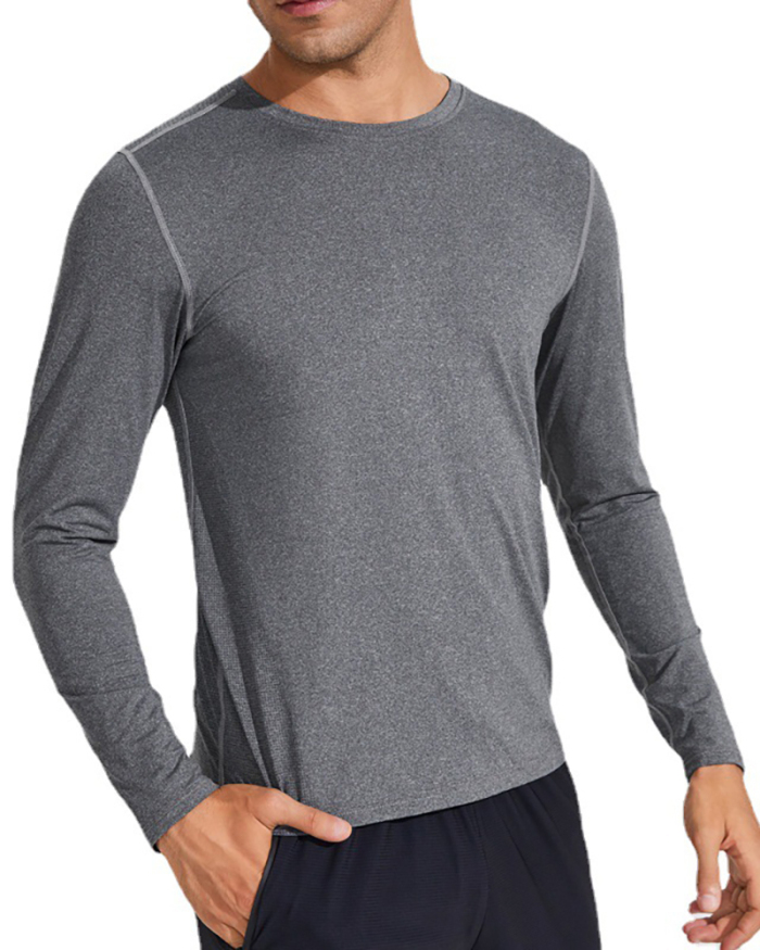 Men's Quick Dry Running Training High Elasticity Long Sleeve Sports T-shirt Gray Green Blue L-5XL