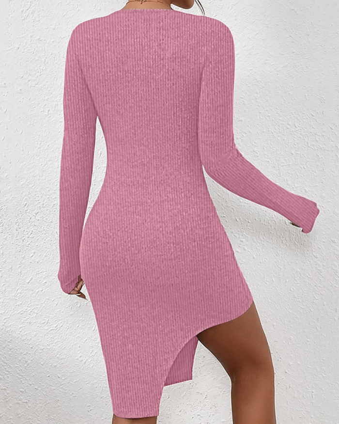 Fashion Solid Color Long Sleeve Square Neck Irregular Sweater Dresses Black Light Brown Pink S-2XL