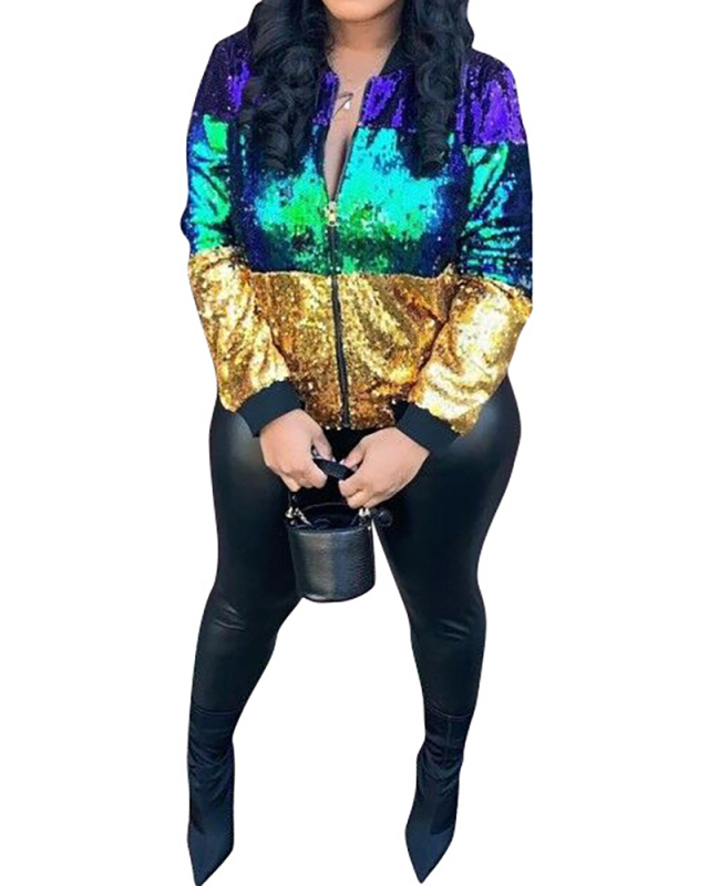 Women Colorblock Long Sleeve Fashion Jackets S-2XL