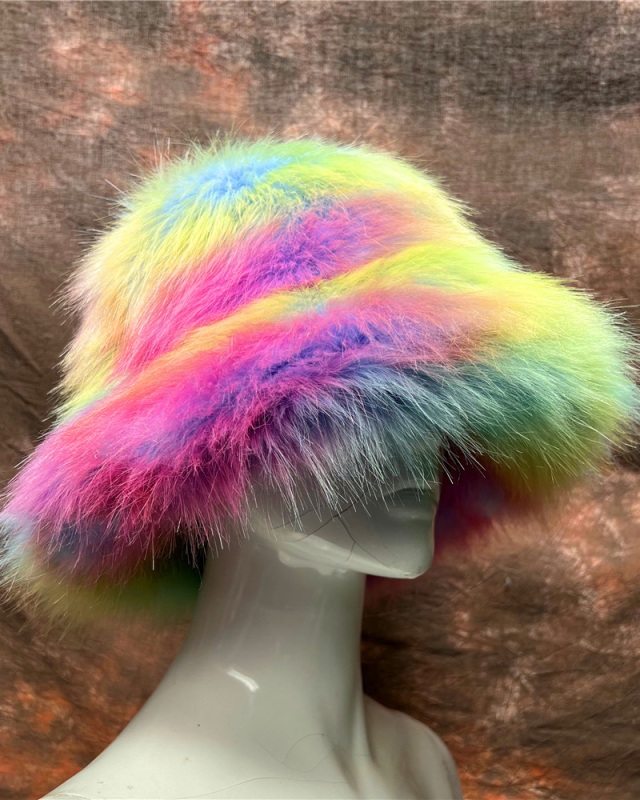 Fashion Colorful Rainbow Warm Winter Bucket Hat