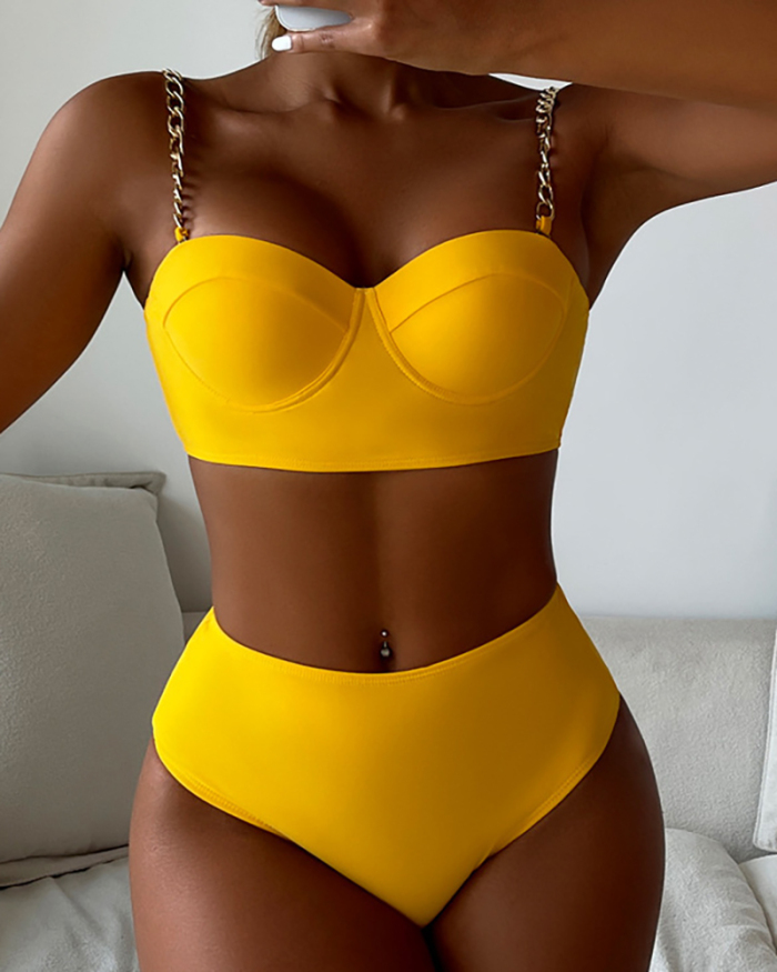 Solid Color High Waist Women Two Piece Swimsuit S-L