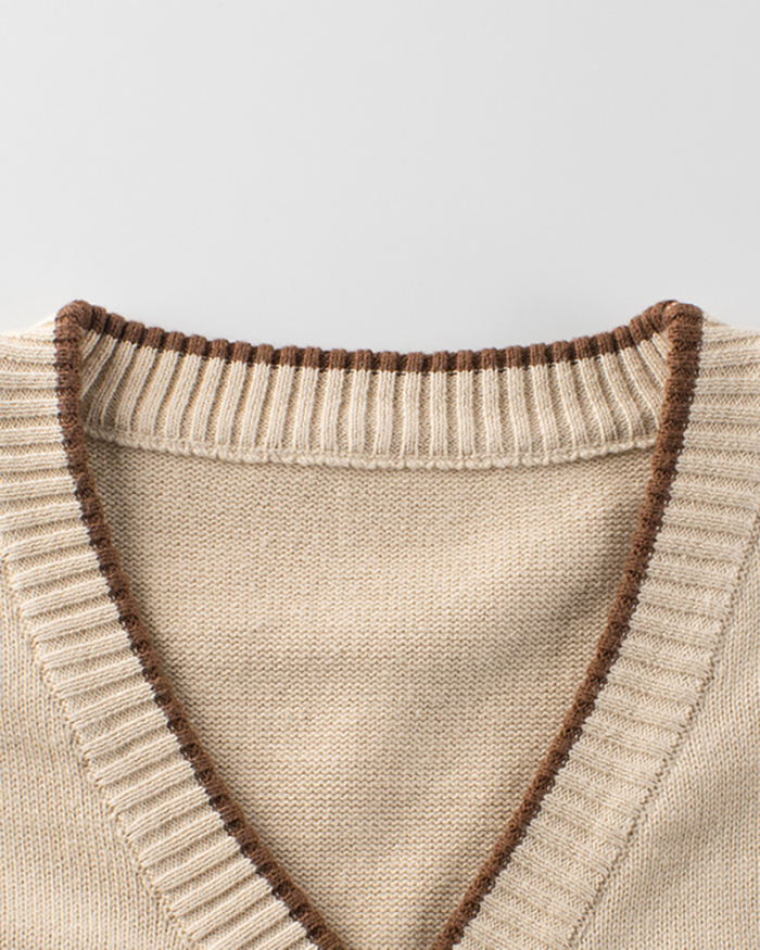 Fashion V-neck Long Sleeve Kids Cardigan Sweater Khaki Gray 90cm-140cm
