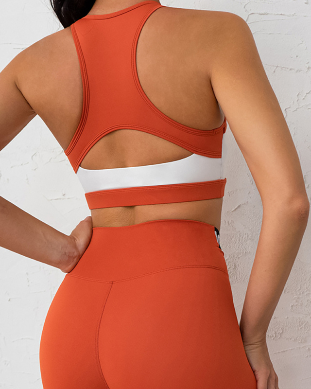 Fitness Active Wear Colorblock Hollow Out Bra Criss Waist Slim Leggings Women Yoga Running Training Wear S-L