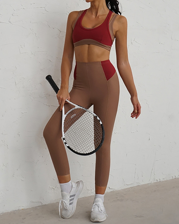 Yoga Colorblock Running Slim Fitness Active Women Wear Bra & Leggings S-L