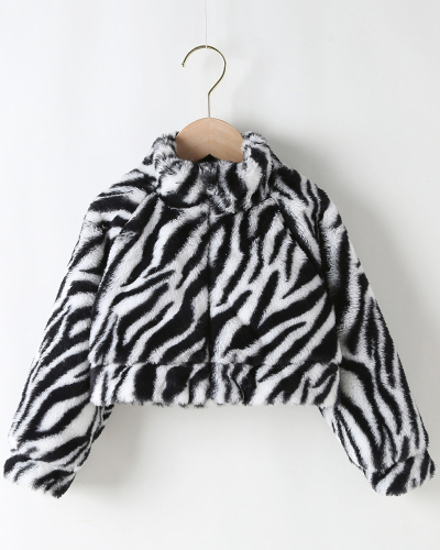 New Kids Black White Zebra Stripes Leopard Plush Fashion Coat 90cm-130cm