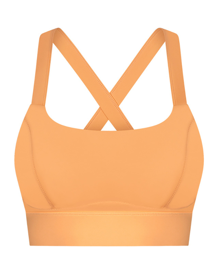 Newest Women Back Criss Cross High Elastic Yoga Sports Bra White Pink Orange Black Gray Cyan 4-12
