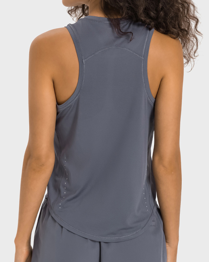 Women Quick Dry Sleeveless O Neck Solid Color Running Sports Vest Orange Black Gray Purple Green 4-12