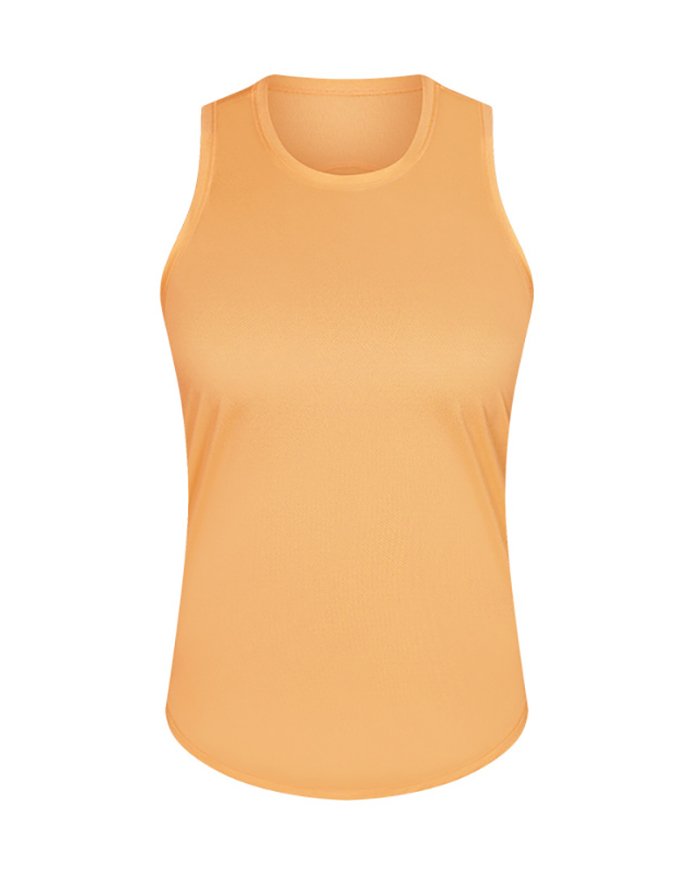 Women Quick Dry Sleeveless O Neck Solid Color Running Sports Vest Orange Black Gray Purple Green 4-12