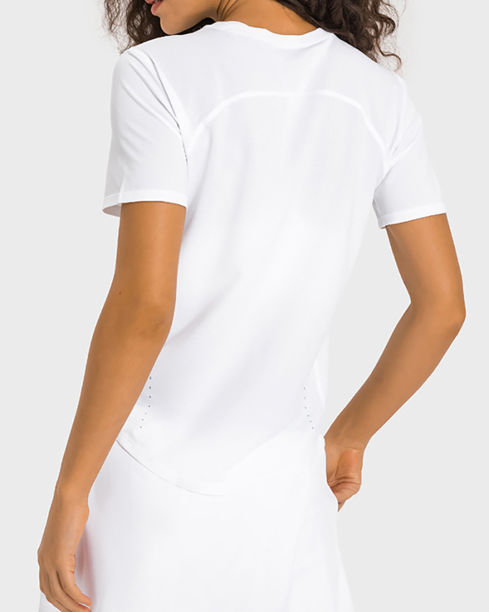 Women Sports Running Solid Color Quick Dry Breathable Tennis Top T-shirt 4-12