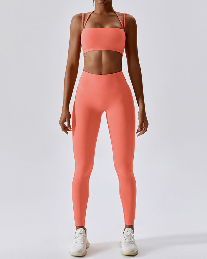 2023 New Solid Color Sling Sport Bra Slim Shorts Sets Pants Sets Yoga Two-piece Sets 8-14