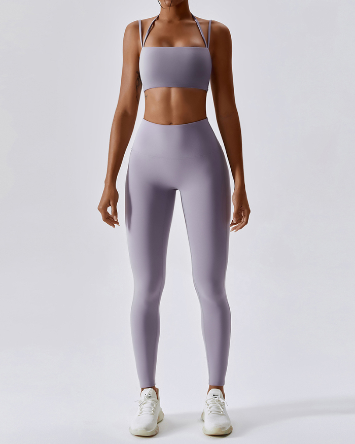 2023 New Solid Color Sling Sport Bra Slim Shorts Sets Pants Sets Yoga Two-piece Sets 8-14
