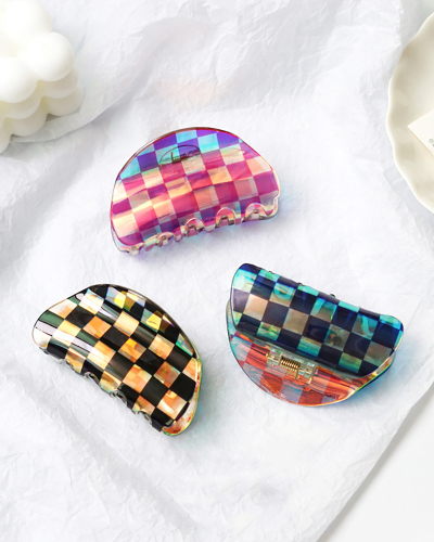 Women Girls Colorful Checkerboard Small Claw Hair Clip