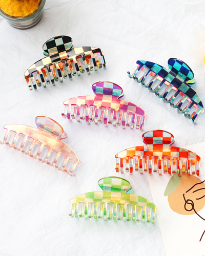 9.5cm Middle Colorful Checkerboard Small Claw Hair Clip