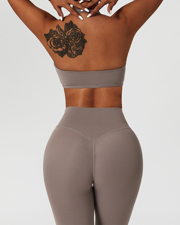 Women Backless Halter V-neck Solid Color Yoga Top Vest  8-14