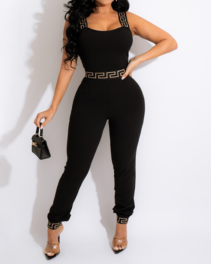 Wide Strap High Waist Slim Fashion Woman Jumpsuit Black S-2XL