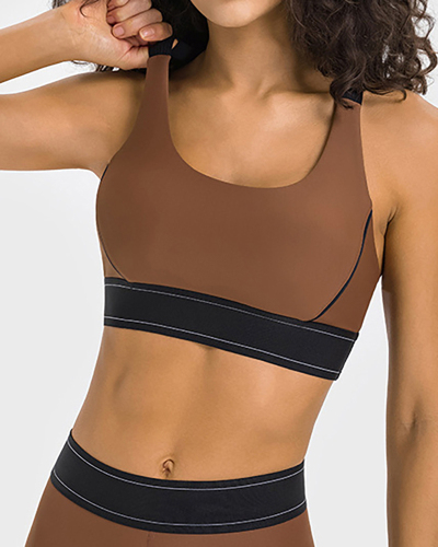 New Colorblock Back Cross High Protect Adjust Shoulder Strap Sports Yoga Tops Black Brown White Gray 4-12