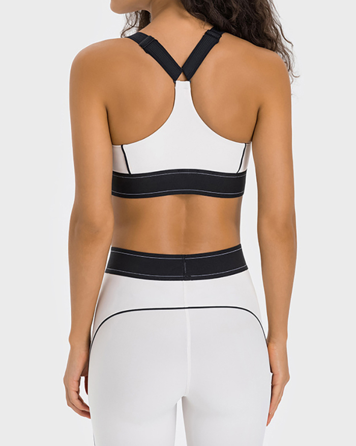New Colorblock Back Cross High Protect Adjust Shoulder Strap Sports Yoga Tops Black Brown White Gray 4-12