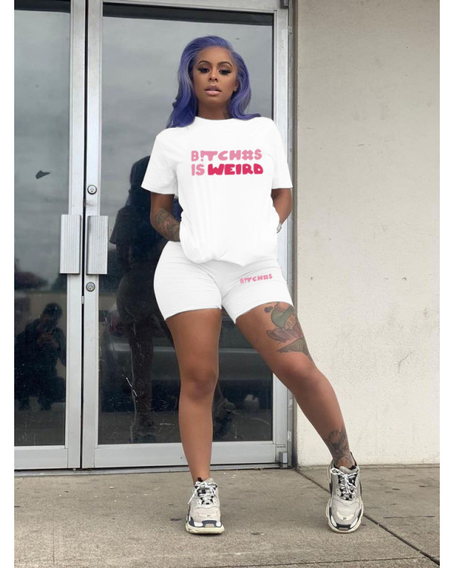 Letter Printed Women Summer Two Piece Short Set S-5XL