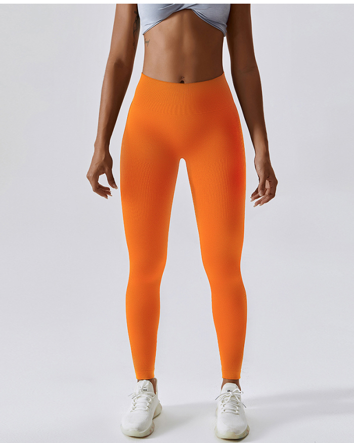 Women High Waist Slim Vertical Stripe Texture Running Yoga Tights S-XL