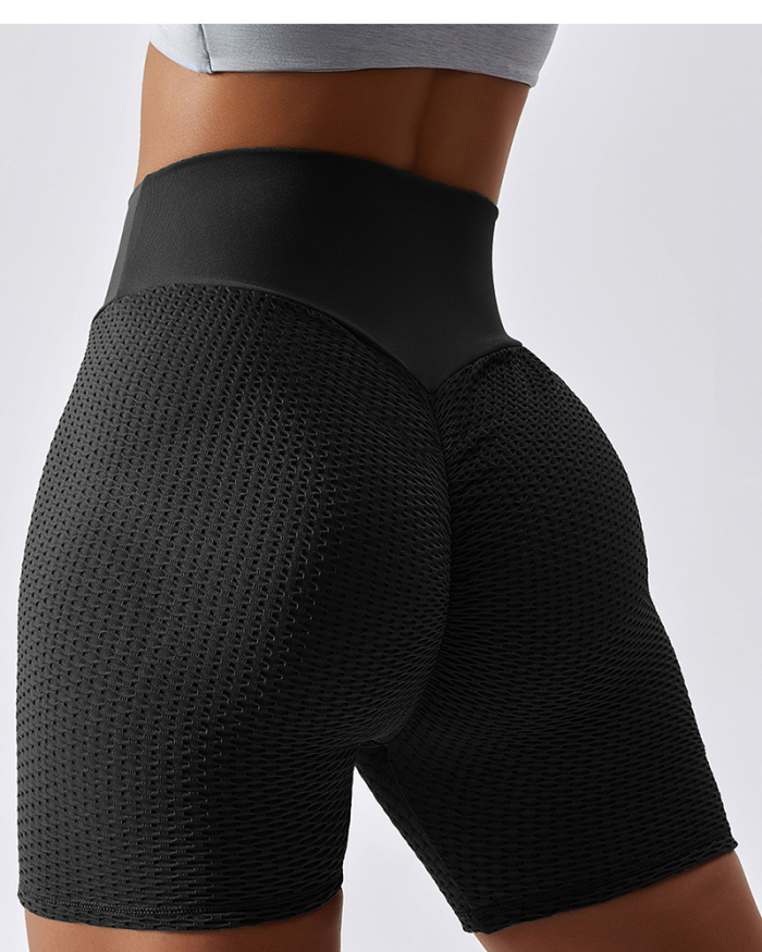 Popular Bubble Shape High Waist Tight Ruched Hip Fitness Shorts Black Gray Grid Blue Green S-L