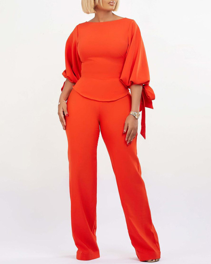 Popular Fashion Strappy Sleeve High Waist Pants Sets Plus Size Two Piece Sets Yellow Wine Red Rosy Orange S-3XL