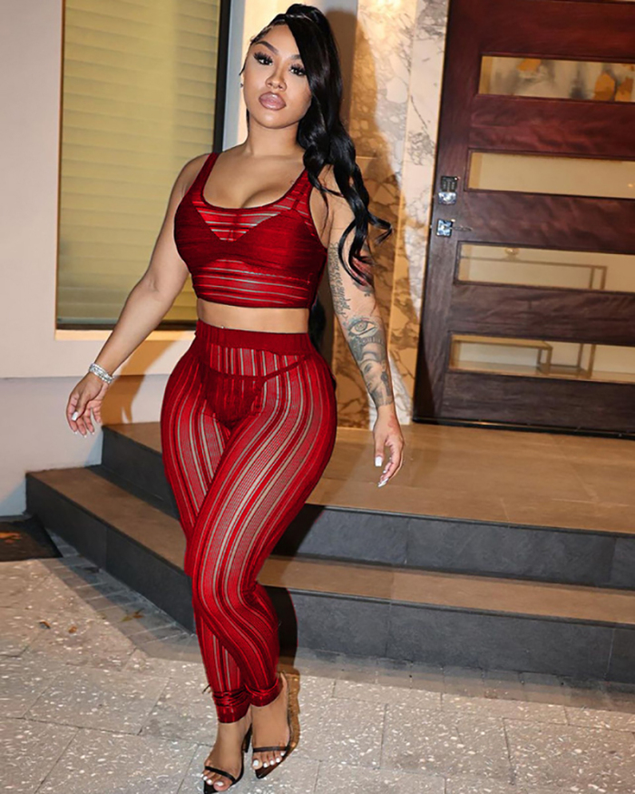 Sleeveless See Through Summer Two Piece Pant Set