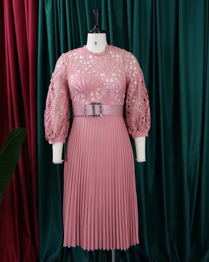 2023 Hot Sale Women Lace Sexy Ruched Dress Plus Size Dresses With Belt Pink Rosy Black White S-5XL
