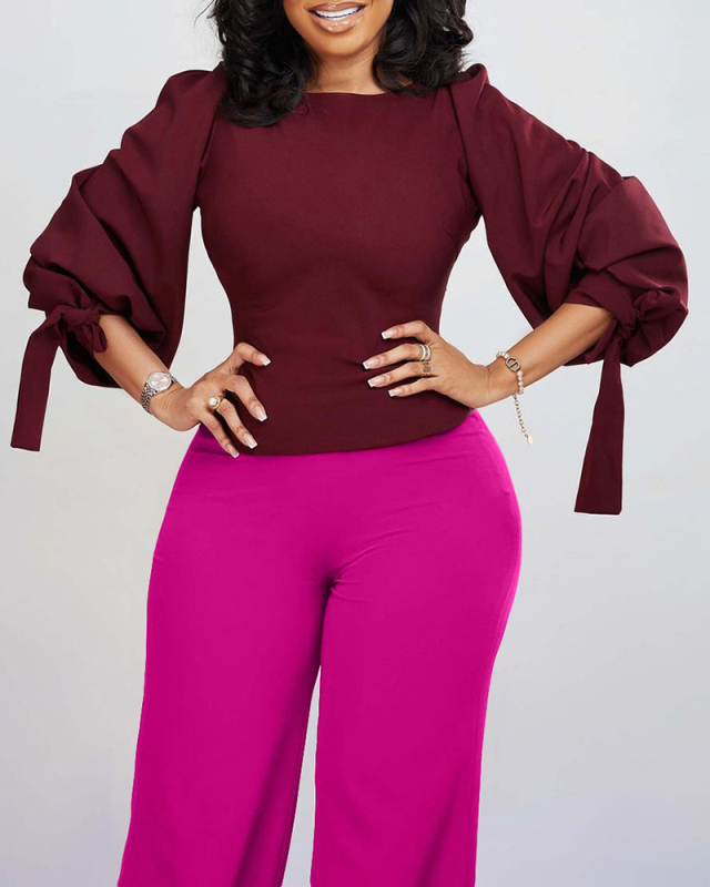 Popular Fashion Strappy Sleeve High Waist Pants Sets Plus Size Two Piece Sets Yellow Wine Red Rosy Orange S-3XL
