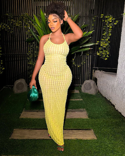 Open Back Yellow Beach Long Dress S-L