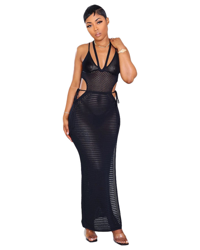 Open Back See Through Vacation Beach Long Dress