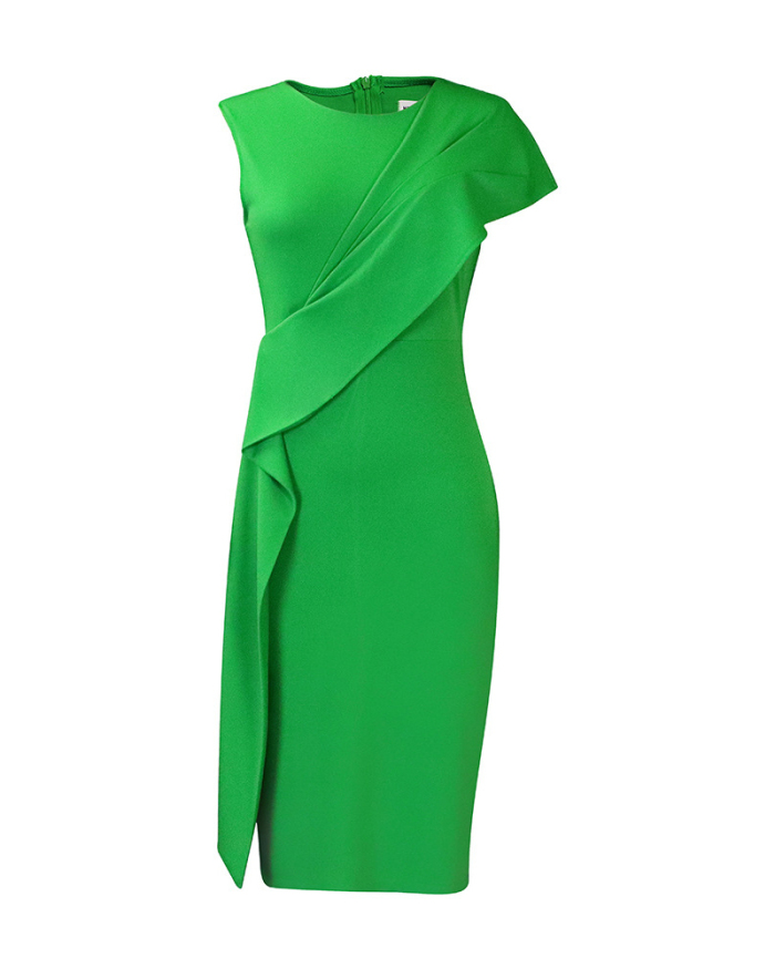Elegant Plus Size Women Solid Color Ruffles Dresses Royal Blue Green Orange S-3XL