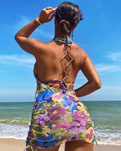 V-neck Printed Cute Sexy Beach Dress