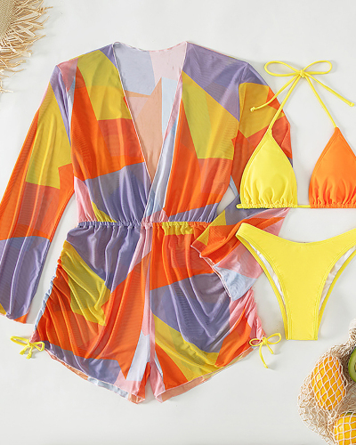 4 Piece Set Colorful Women Wholesale Printed Swimsuit Swimwear