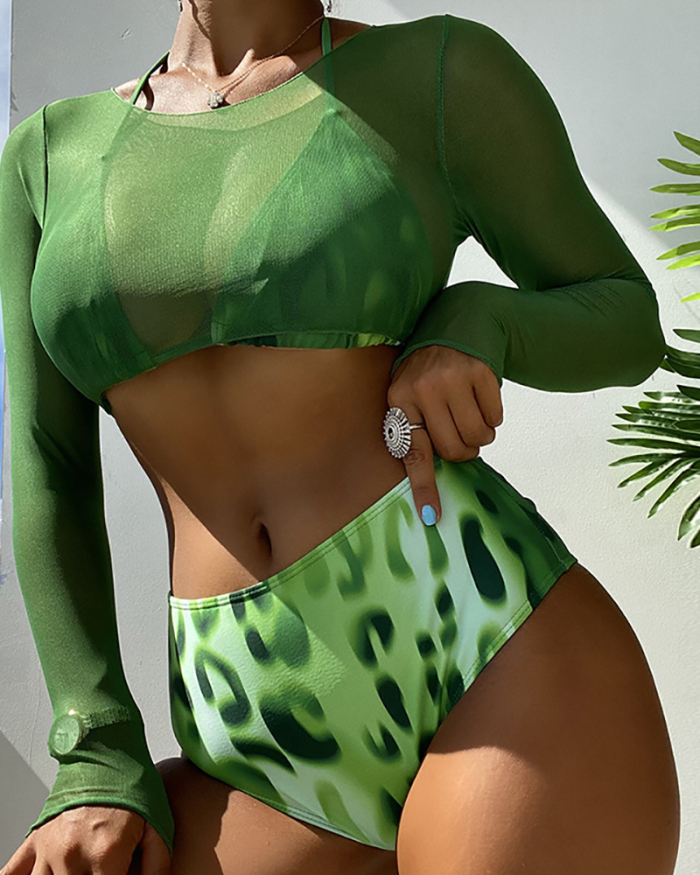 Green 3 Piece Set Wholesale Women Swimsuit S-L