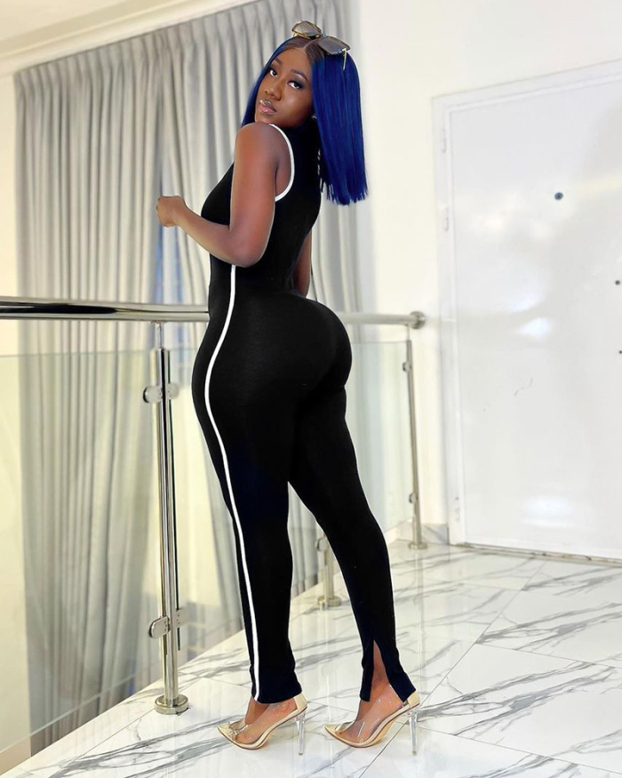 Black Sleeveless Women Sporty Slim Jumpsuit