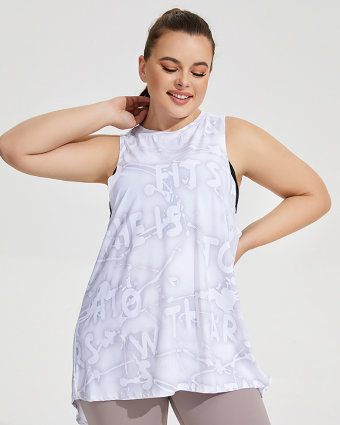 Printed Fashion Women Quick Drying Long Strappy Back Plus Size Yoga Vest Gray Cyan Blue XL-4XL