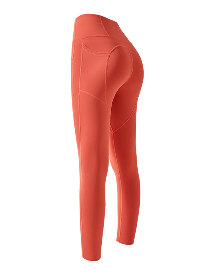 Women High Waist Side Pocket Hip Lift Yoga Tights Orange Blue Black White S-2XL
