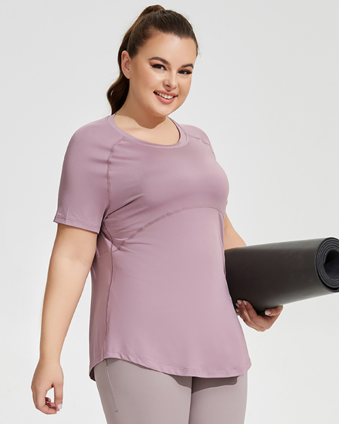 Plus Size T-shirt Women Breathable Fitness Top Khaki Purple Blue Black XL-4XL