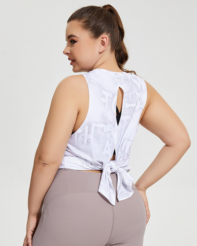 Printed Fashion Women Quick Drying Long Strappy Back Plus Size Yoga Vest Gray Cyan Blue XL-4XL